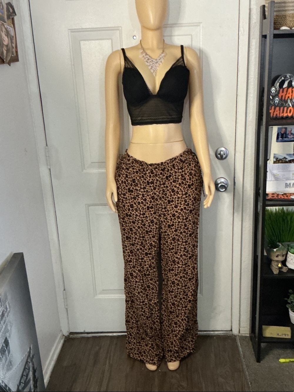 Shade & Shore Leopard Print Wide-Leg Pants - Brown & Black